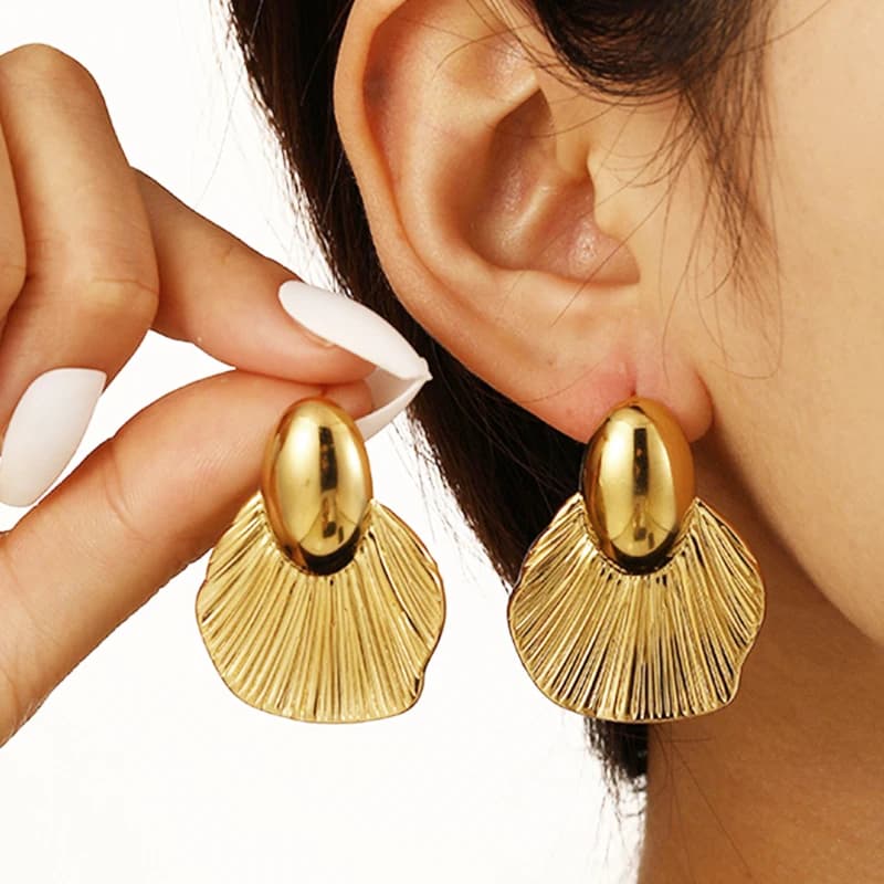 New Exaggerated Shell Shape Pendants Dangle Earrings Gold Color Metal Silver Color Uneven Geometric Statement Women's Earrings