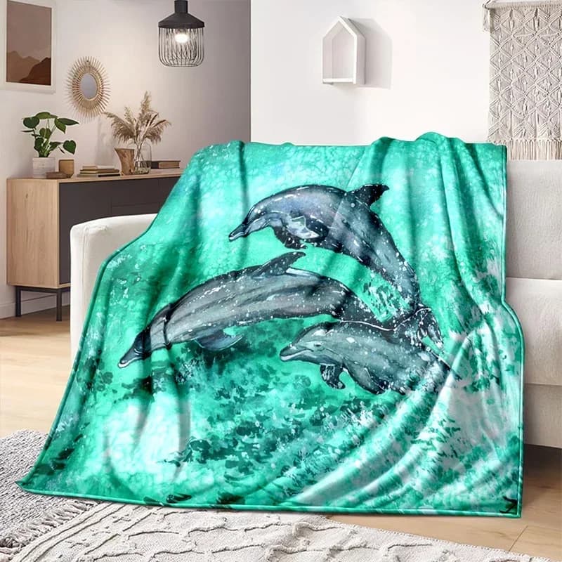 Mondo sottomarino Pesce Delfino Modello Stampa Morbida coperta di flanella Copridivano Ufficio Aria condizionata Coperta da tiro Regalo