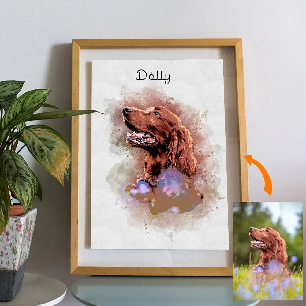 Ritratto personalizzato di animali domestici con foto Stampa su tela ad acquerello, regalo commemorativo personalizzato per cani e gatti, decorazione da parete con souvenir del ponte arcobaleno