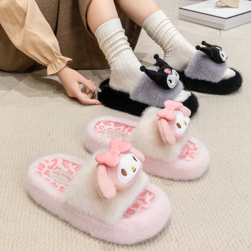 Slippers in Kuromi Plush, Cinnamoroll, Pompompurin, Cartoon Sanrio, Anime My Melody, Winter Slippers Home