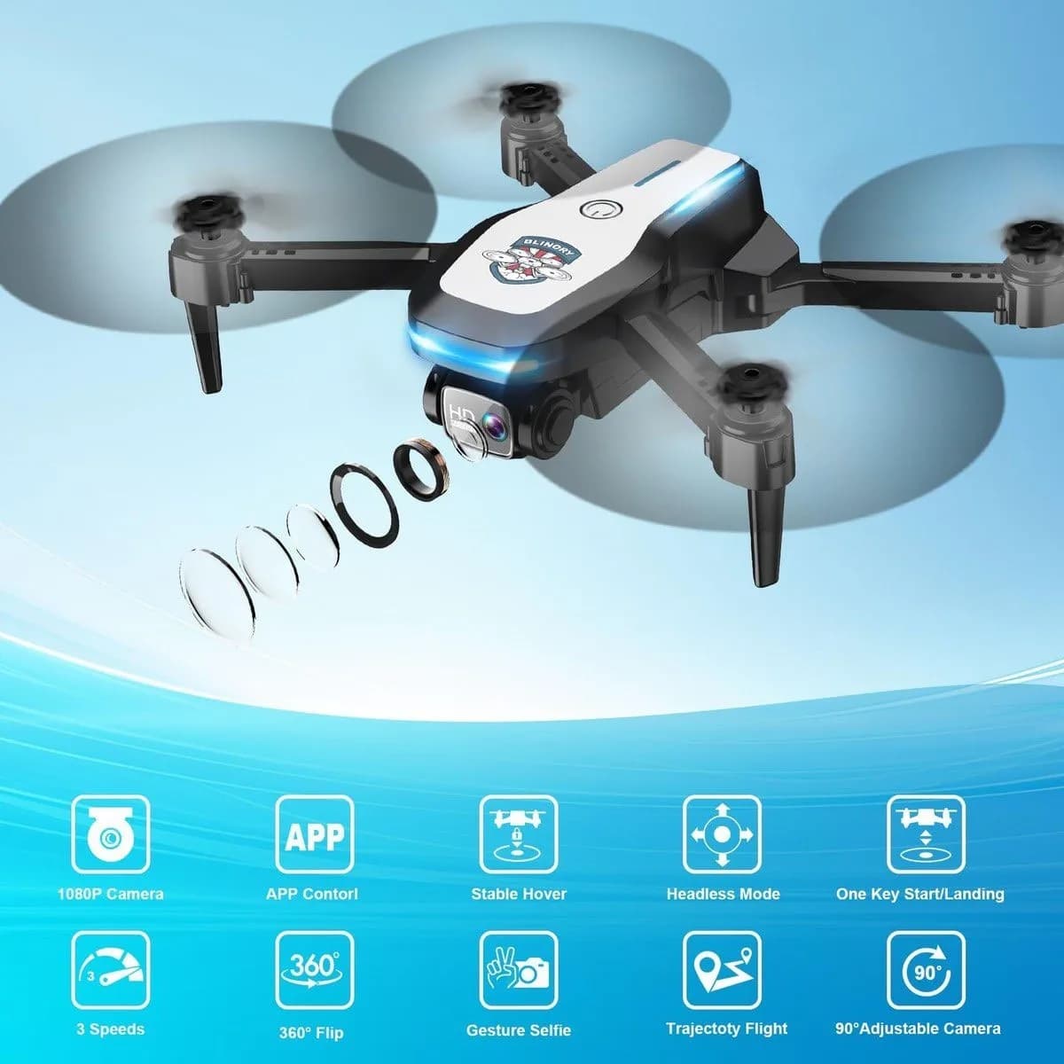 Drone Professionale con Telecamera HD 1080P 4K Grandangolare, WiFi FPV, Mantenimento dell'Altitudine, Pieghevole, Quadricottero RC, Giocattolo per Bambini