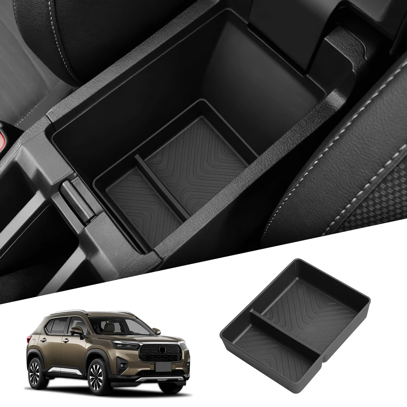LUCKEASY per Honda WR-V WRV 2023-2025 Bracciolo Scatola portaoggetti inferiore Vassoio per auto TPE Organizer Accessori Riordino Nero