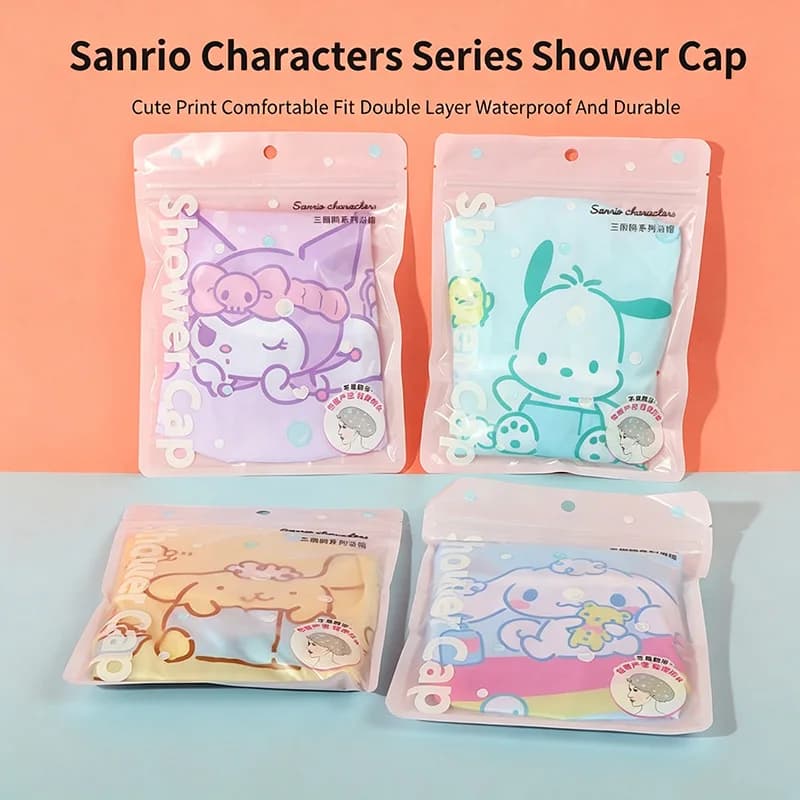 Licensed Cinnamoroll Waterproof Shower Cap Cute Cartoon Double Layer Bath Hair Cap Elastic Reusable Adult Hair Cover For Shower