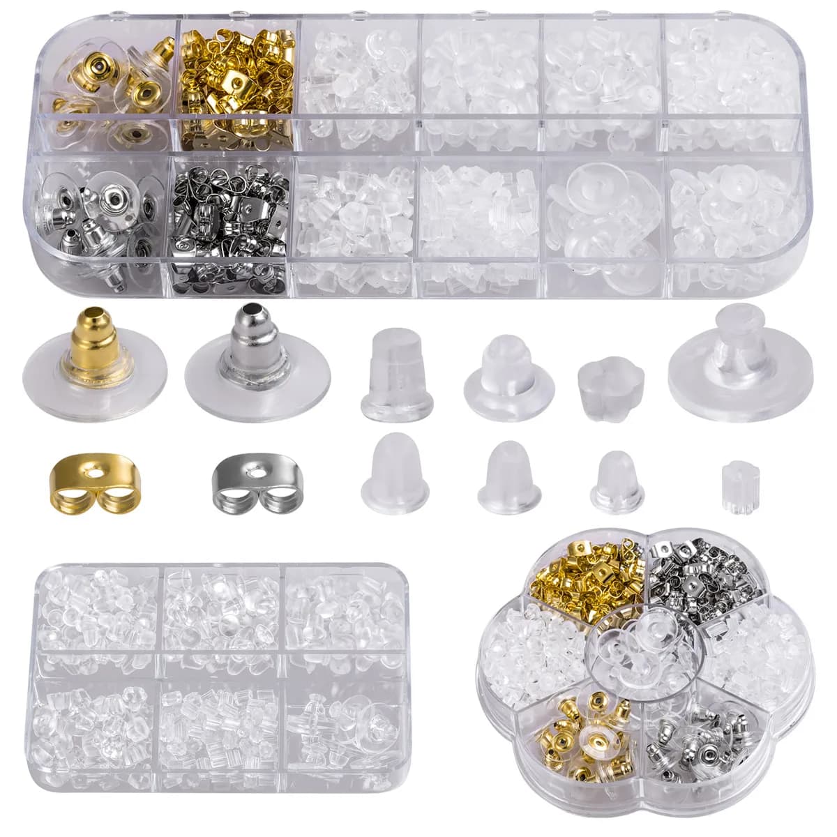 1 Box (About 290/515/520pcs) Silicone Earring Backs Plug Soft Clear Earring Backings for Studs Rubber Earrings Backs Stopper