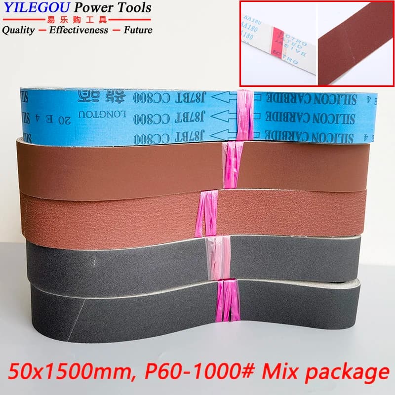 Nastro abrasivo da 5 pezzi 50 x 1500 mm per metallo. Fascia abrasiva in carburo di silicio da 2" x 59" 1500*50 mm. Confezione mix P60-600 a doppio uso asciutto e bagnato