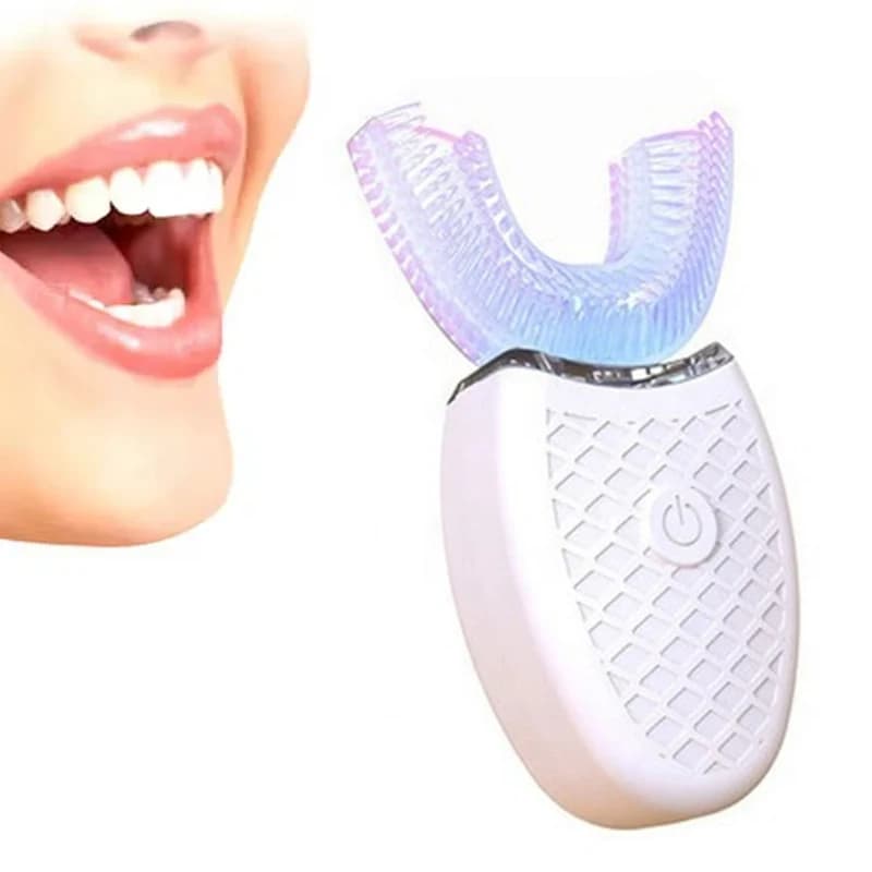 Spazzolino Elettrico a Forma di U per Adulti, Setole Morbide in Silicone, Lavabile, Ricaricabile, Automatico