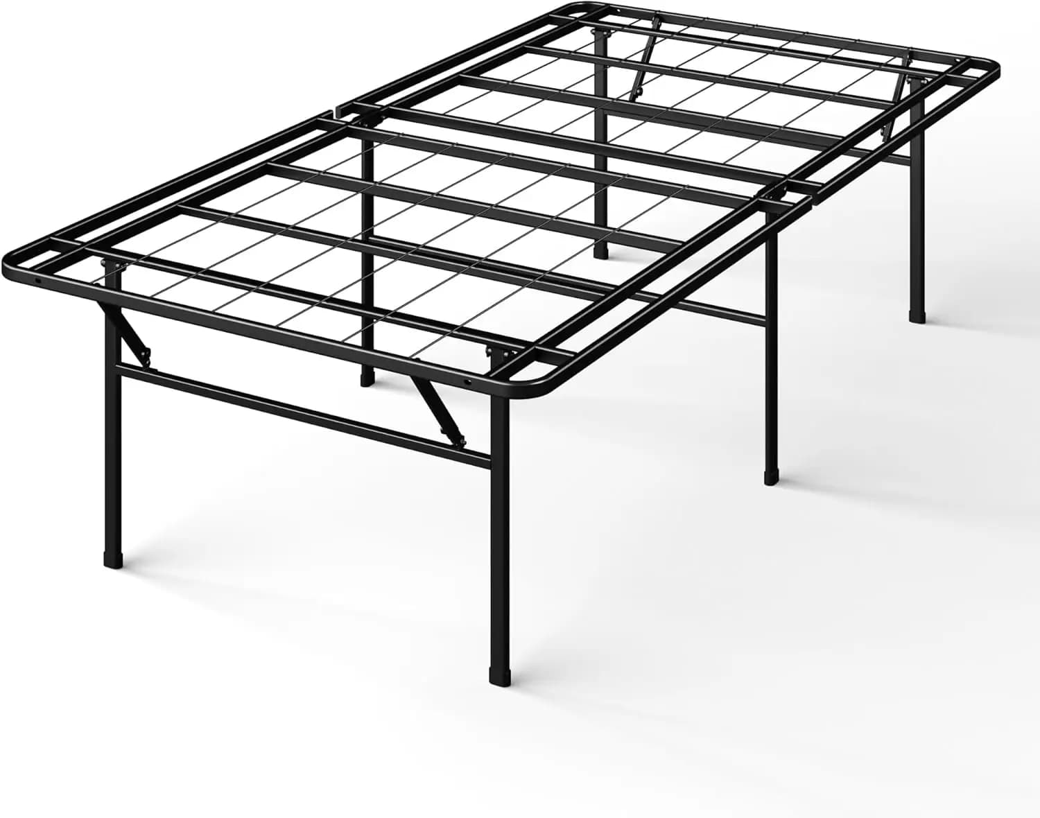 Bed frame with 18 inch durable metal platform, without need of springs, robust steel structure with underwork container, double size