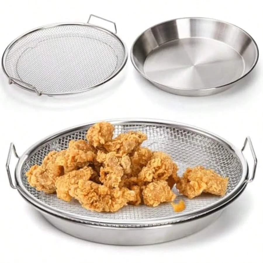 【Nuovo stile】 Vassoio per il filtraggio dell'olio da cucina 10.3, in acciaio inossidabile, con rete per friggitrice ad aria, cestello di drenaggio per alimenti fritti, colino a rete per cucinare