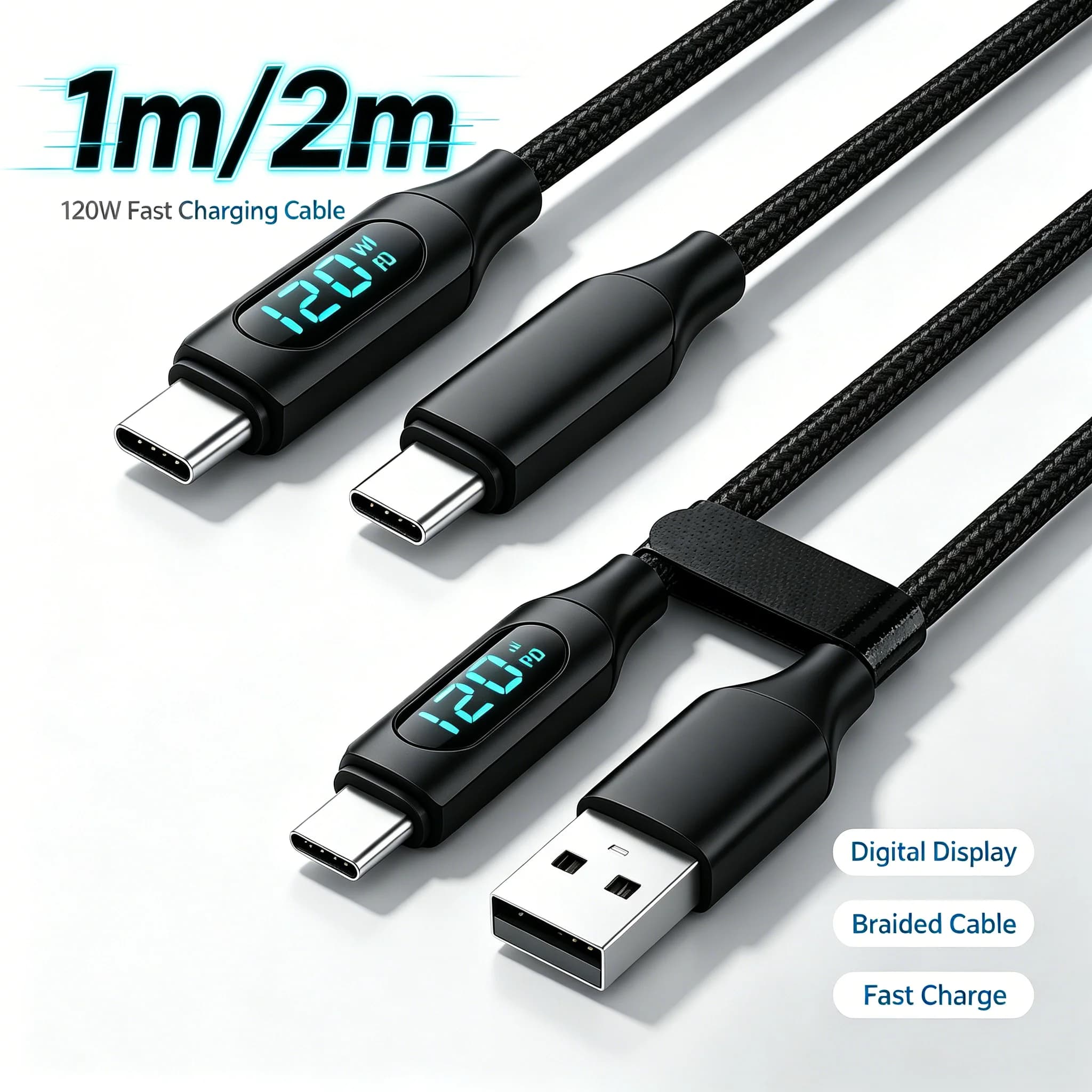 120W PD Fast Charging Charger,USB C to USB C Display Cable,Type C to Type C Cable,Fast Sync Display Wire For Macbook iPad iPhone