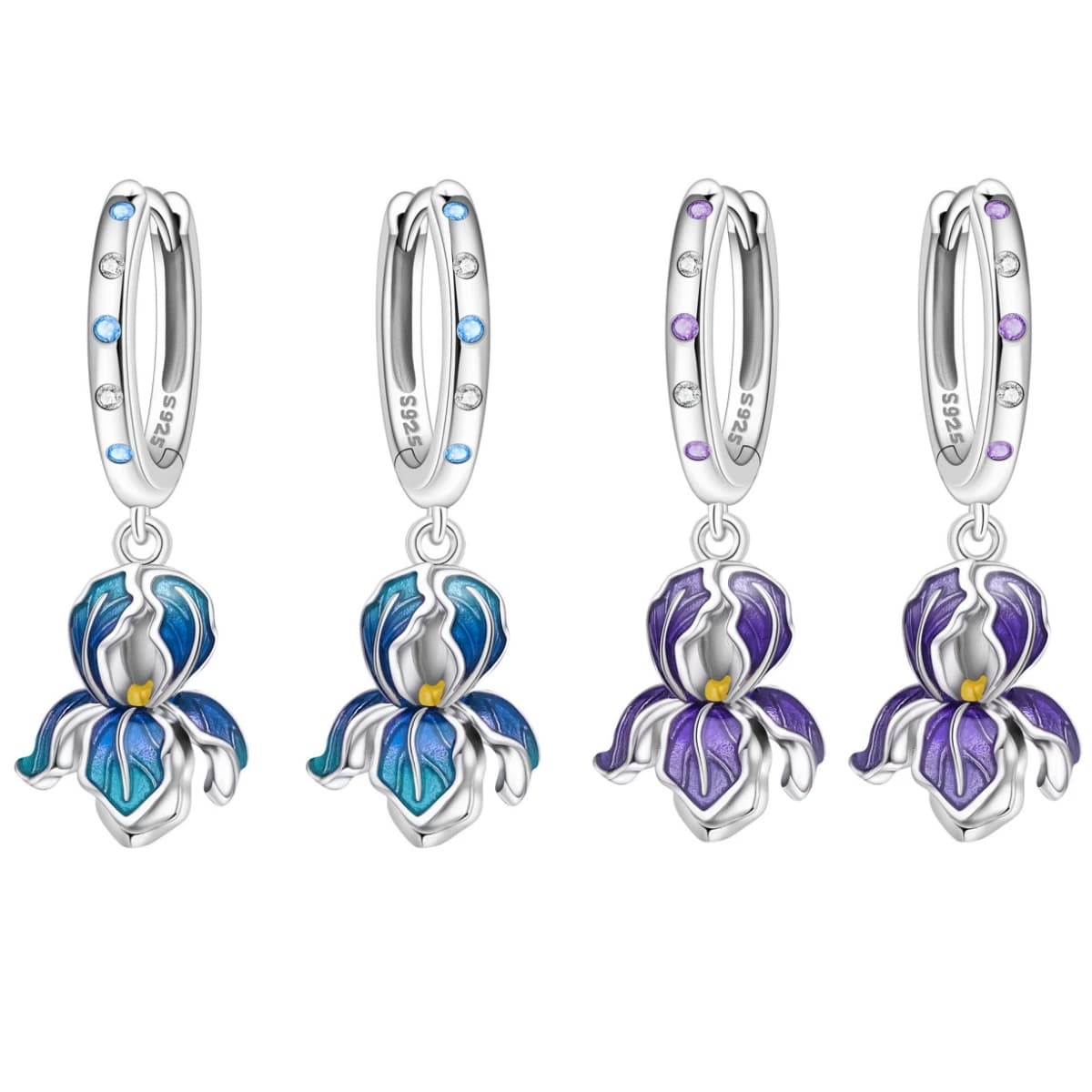 Cycuff 925 Sterling Silver Blue Iris Flower Earrings Original Jewelry Drop Earrings Jewelry Party Anniversary Gifts