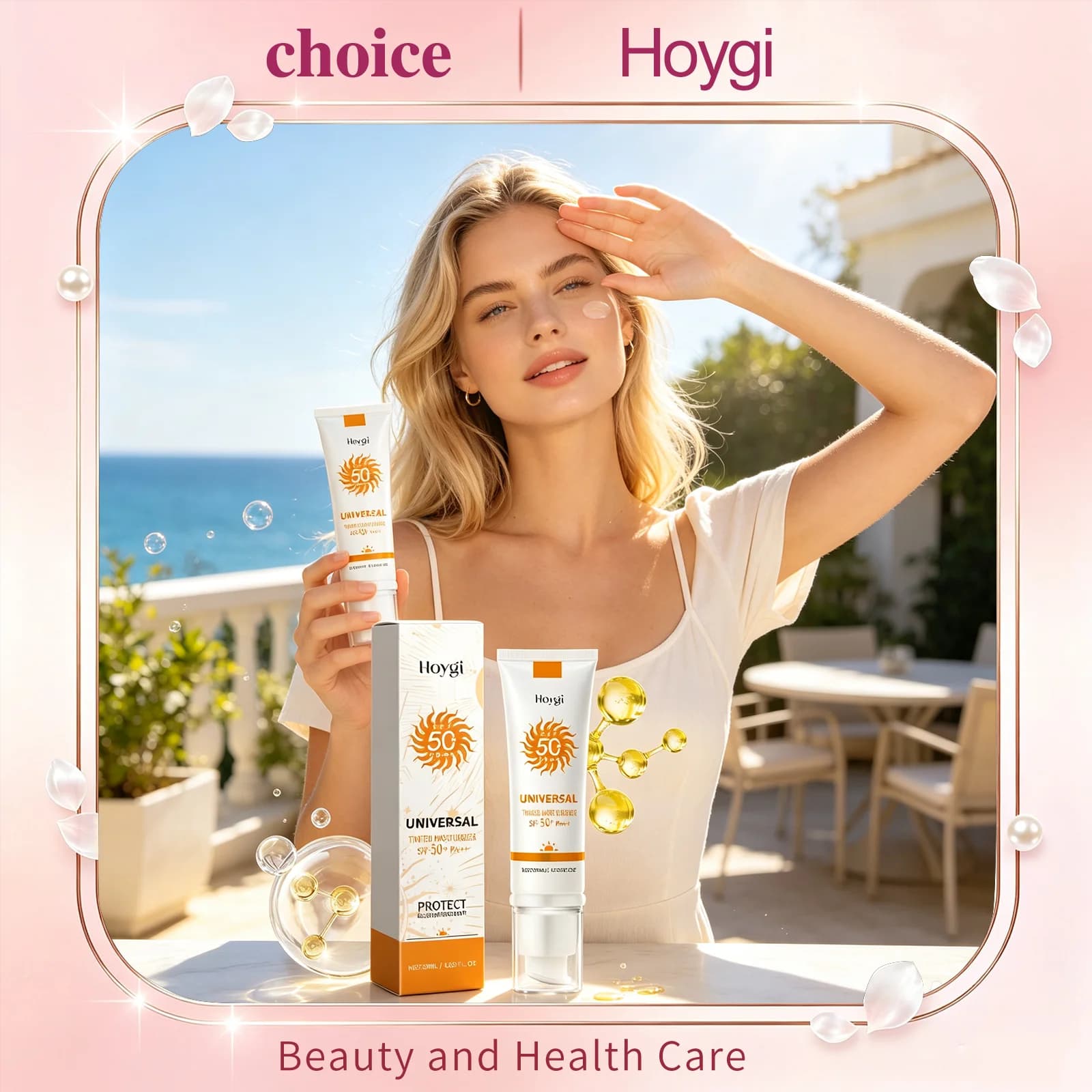 HOYGI SPF50 All-in-One Sunscreen Foundation Cream Skin Makeup Base Refreshing Non-greasy UV Protection Facial Sunscreen Lotion