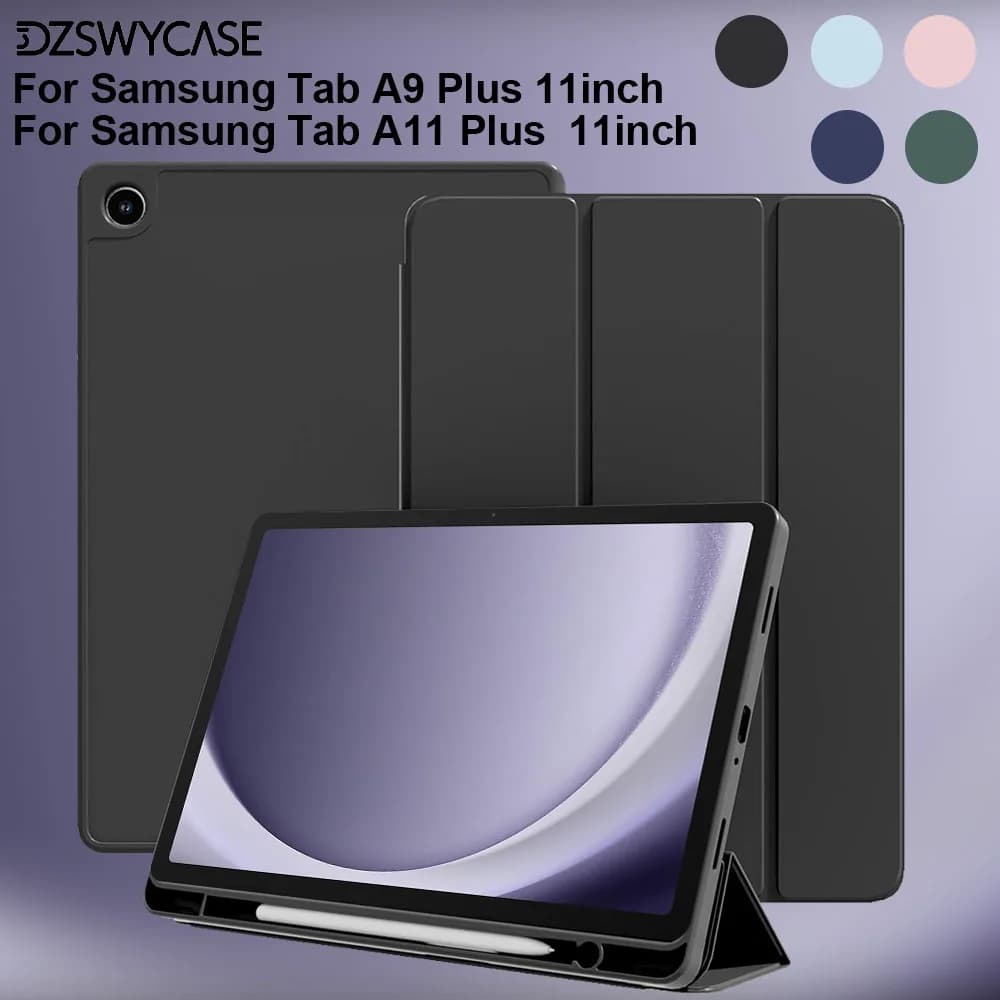 Custodia per Samsung Galaxy Tab A9/A11 Plus 11 pollici, con portapenne, cover intelligente con supporto a tre ante e retro morbido in TPU, sveglia/spegnimento automatico