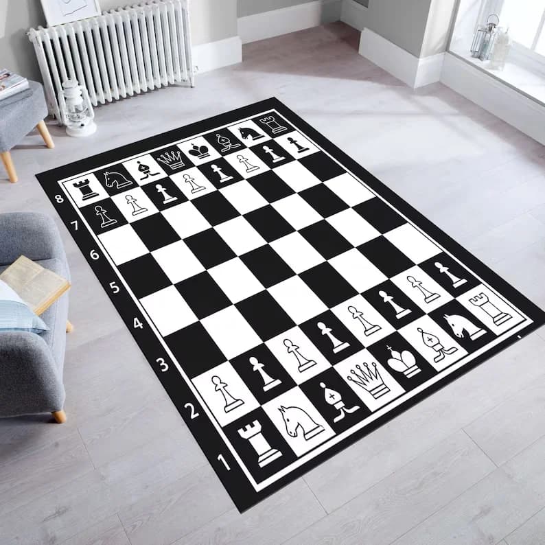 Tappeto a Tema Scacchi, Tappeto per Sala Giochi, Tappeto per Camera dei Bambini, Regalo per Amanti degli Scacchi, Tappeto Antiscivolo per Soggiorno, Tappeto Personalizzato