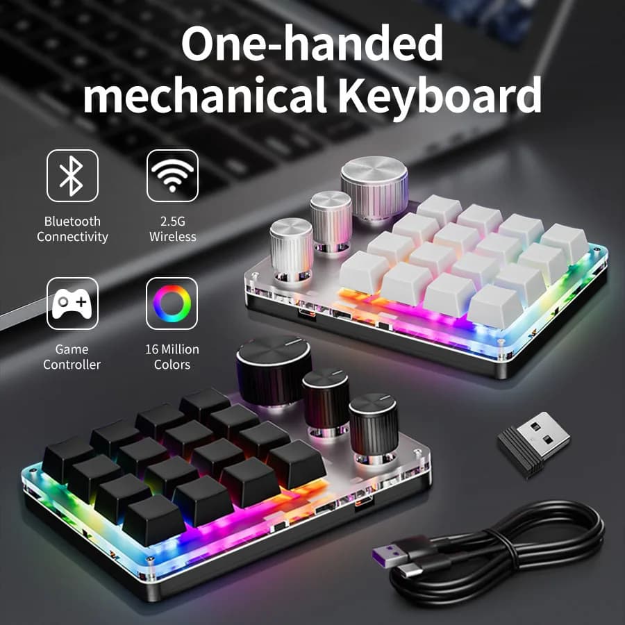 2.4G Personalizza Bluetooth 3 modalità Tastiera meccanica personalizzata USB con manopola Pulsante volume Manopola Programmazione Macro Gaming 16 tasti