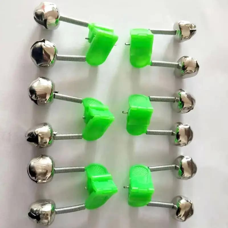 10Pcs Clamp On Fishing Rod Bells Bite Alarms Audible Tip Bell Detector Set for Night Lake Fishing