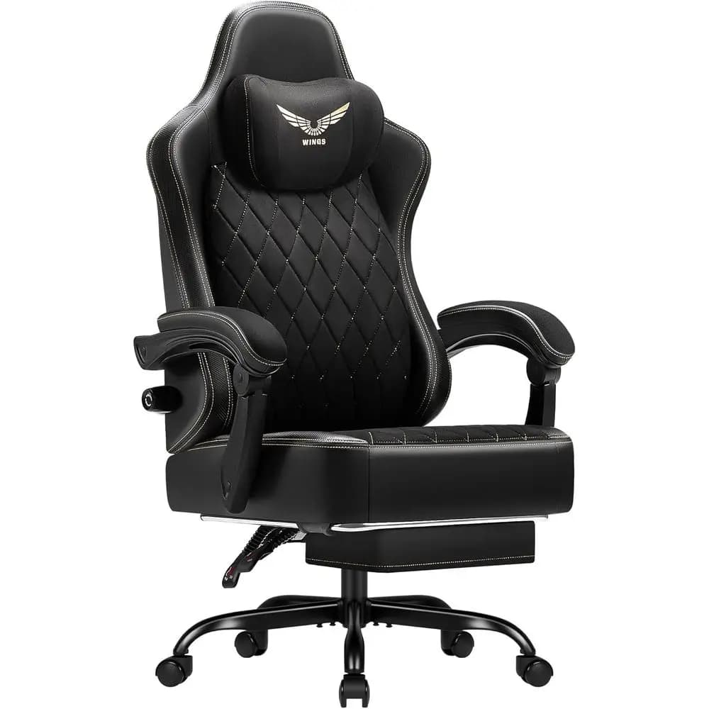 Ergonomic High-Back Gaming Chair with Adjustable Lumbar Support, Breathable Fabric, Reclining for Adults (Black)