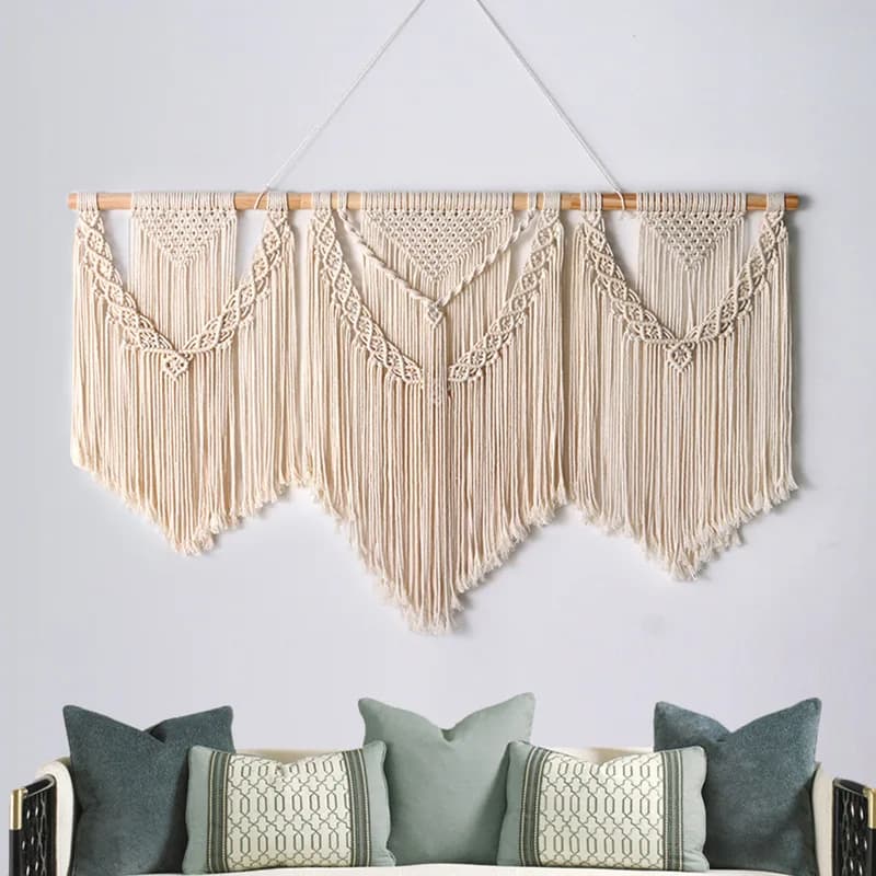 New Bohemian Macrame Wall Hanging, Minimalist Handwoven Tapestry, 3-Section Detachable Door Curtain Divider, Boho Home Decor