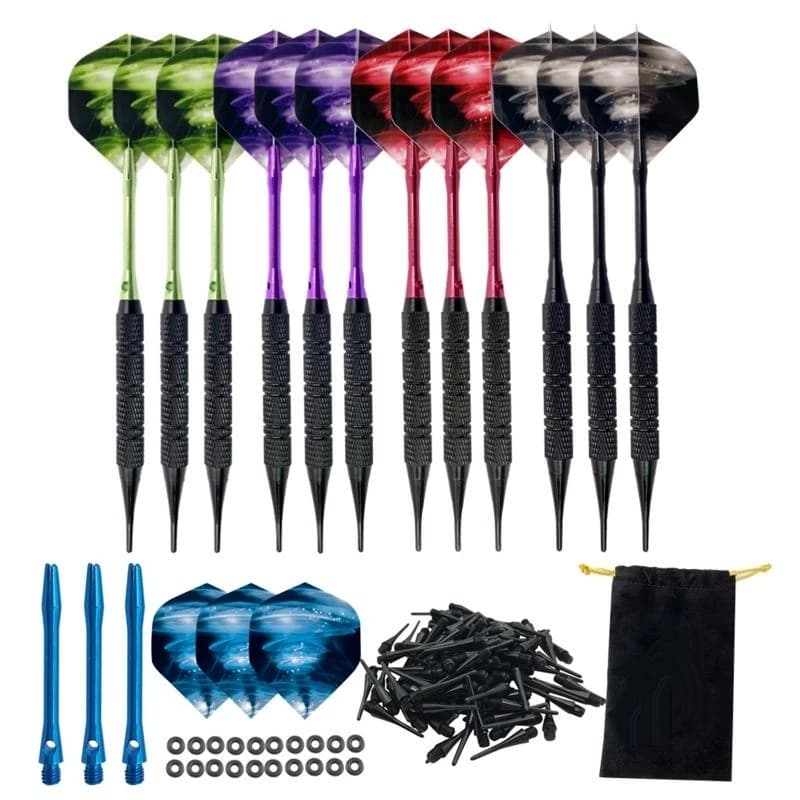 K0EF Asta in alluminio per freccette con punta da 12 pezzi con 100 punte morbide in nylon per freccette elettroniche