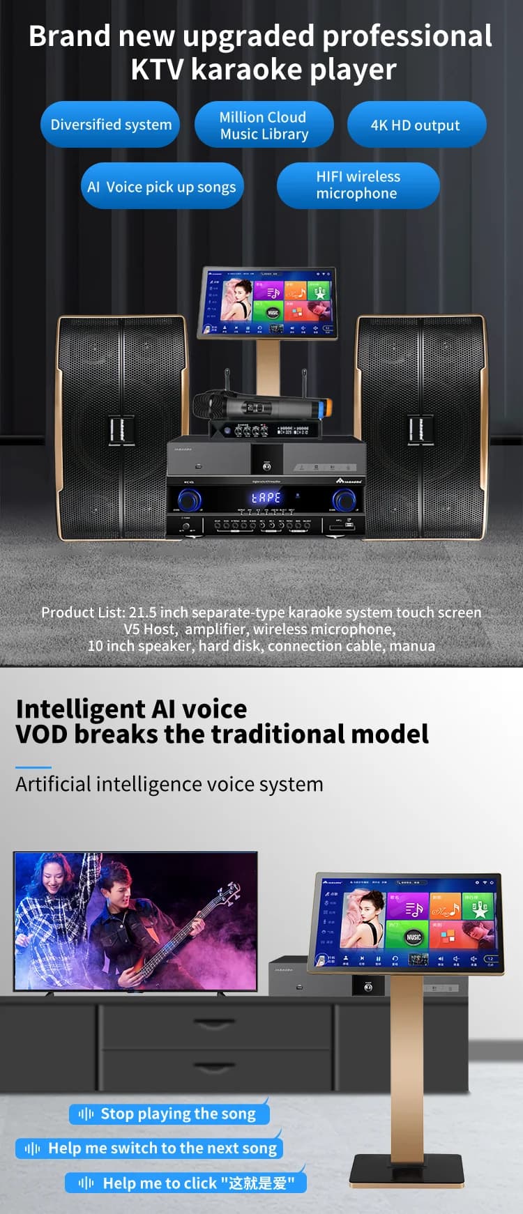 2024 Set completo Wifi Doppio Sistema Home KTV InAndon V5 MAX 4T Sistema di macchine Kareoke con amplificatore Altoparlante Set lettore Karaoke