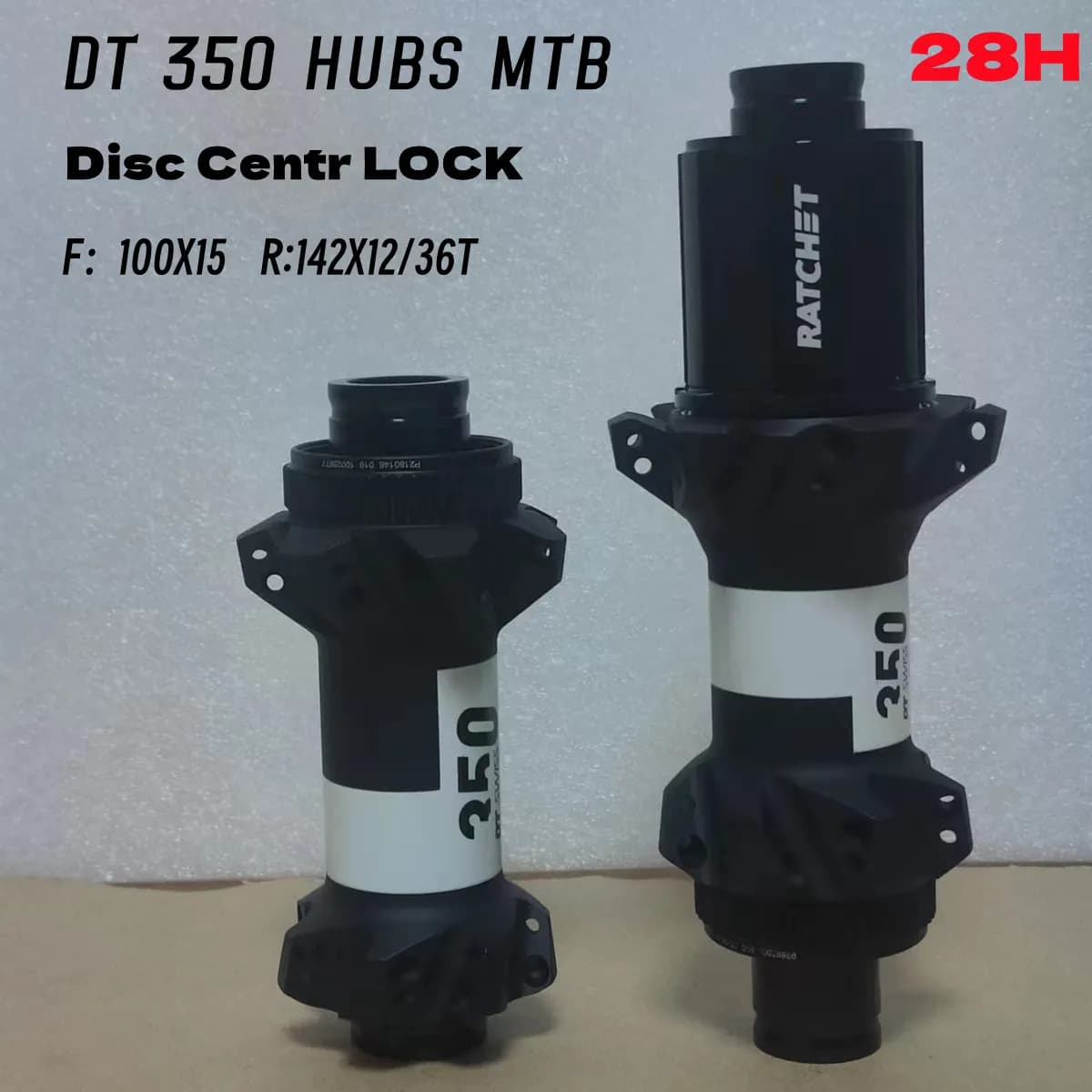 Mozzo Ruota MTB DT 350 Straightpull, Disco 28H, Freno Centrale, Anteriore 100 110, Posteriore 142 148 36T, Originale, 2021