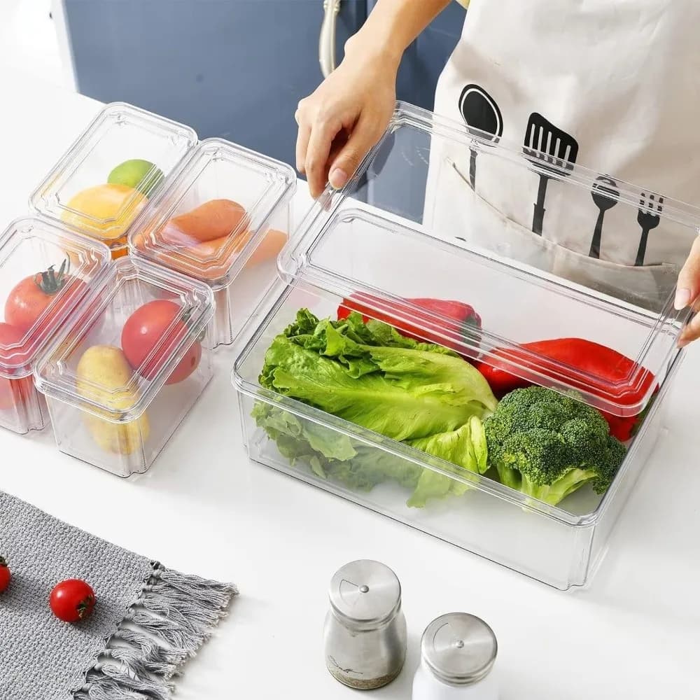 Contenitore Trasparente per Frigorifero con Coperchio, Organizer Sigillato per Frigorifero, Contenitori in Plastica per Alimenti, da Viaggio