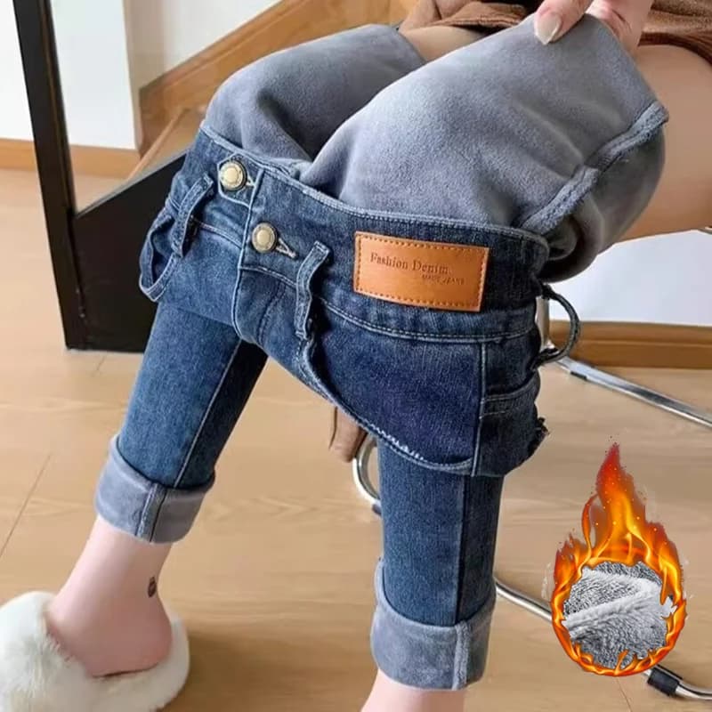 Women's Women's Straight Leg Skirts Women's Women's Casual Denim Pants High Waist Hot Snowwear Women's Korean plush pants