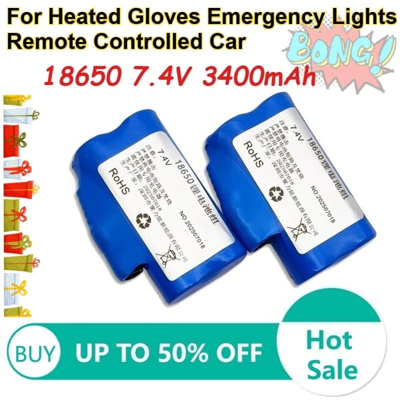 Batterie al Litio Ricaricabili 18650 7.4V 3400mAh per Guanti Riscaldati, Aspirapolvere, Luci di Emergenza, Auto Telecomandate