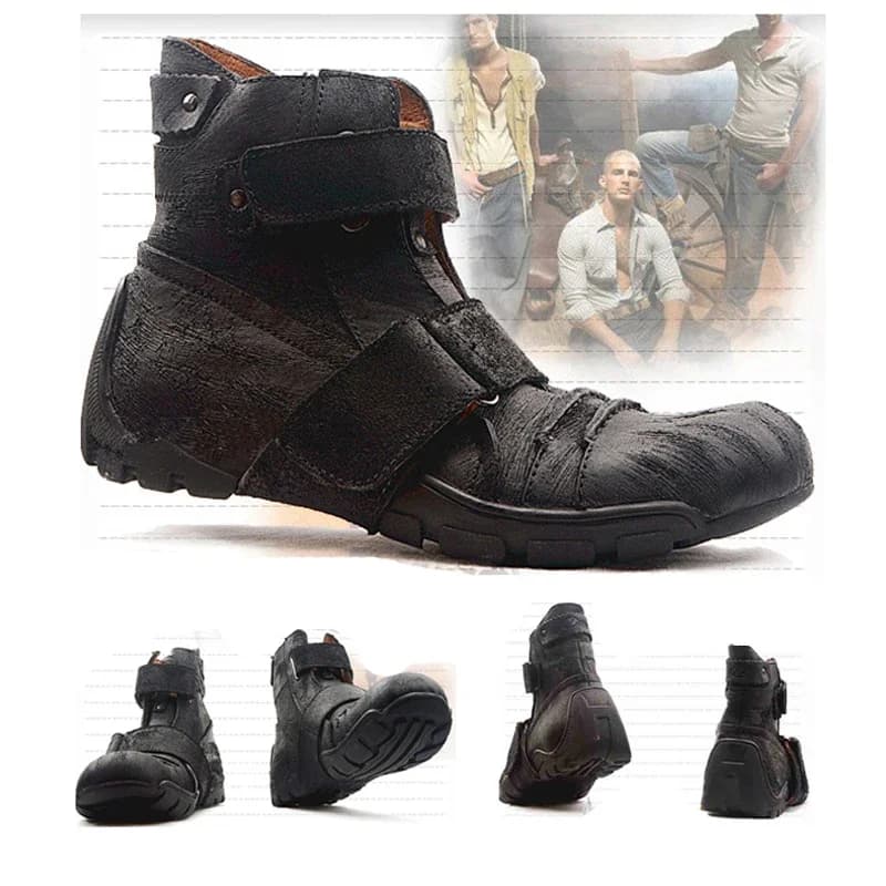 Stivali da moto in vera pelle da uomo alla moda con chiusura a strappo, scarpe casual alte, mocassini, stivali Chelsea punk western