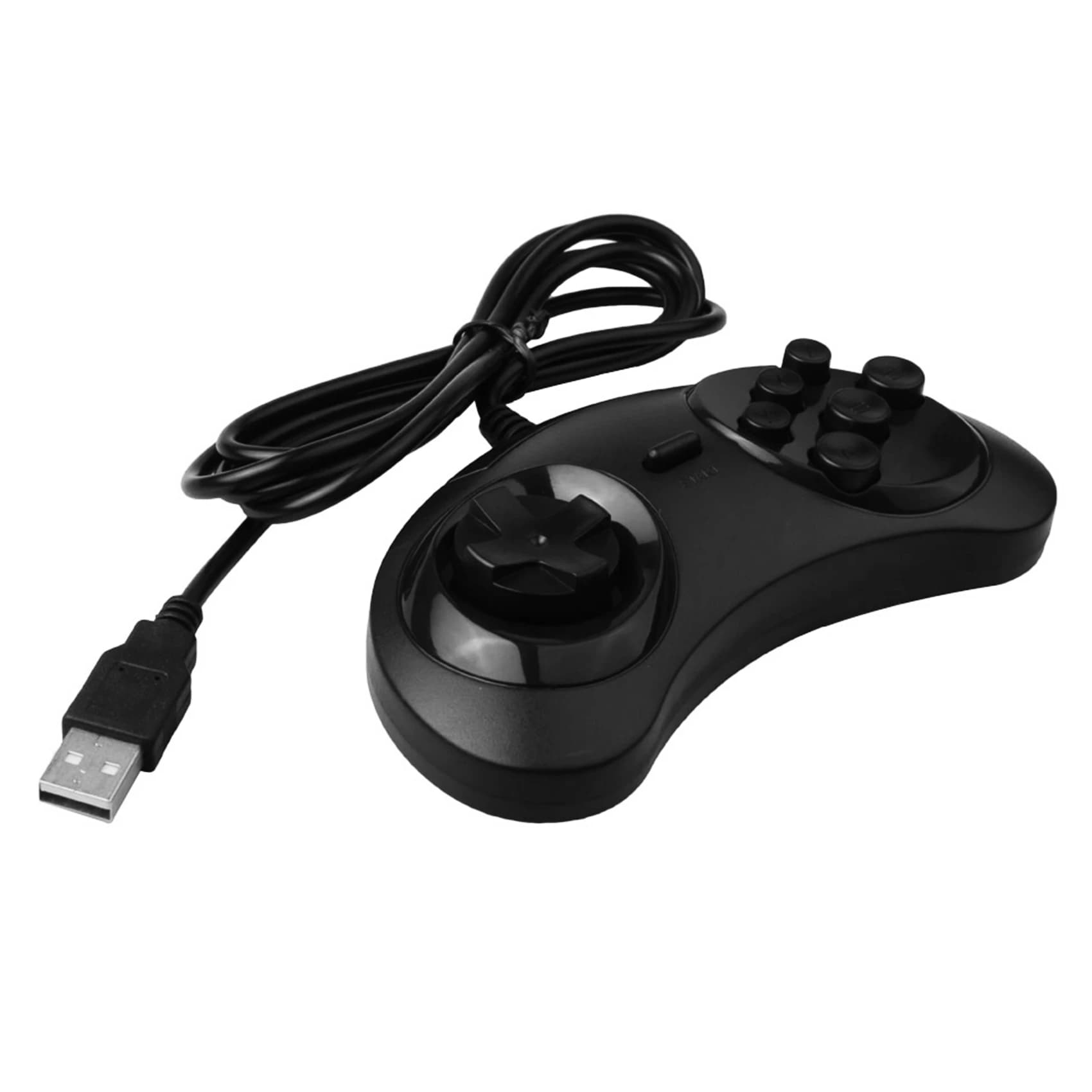 Gamepad cablato con 6 tasti, controller di gioco USB per Sega Genesis / MD PC / 2 Y1301 / Mac Mega Drive, in plastica nera