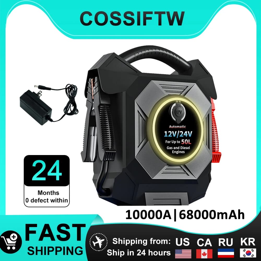 COSSIFTW Avviatore di emergenza per impieghi gravosi 12V/24V 68000mAh Batteria Booster Power Bank per auto fino a 50L Dispositivi elettrici a gas diesel
