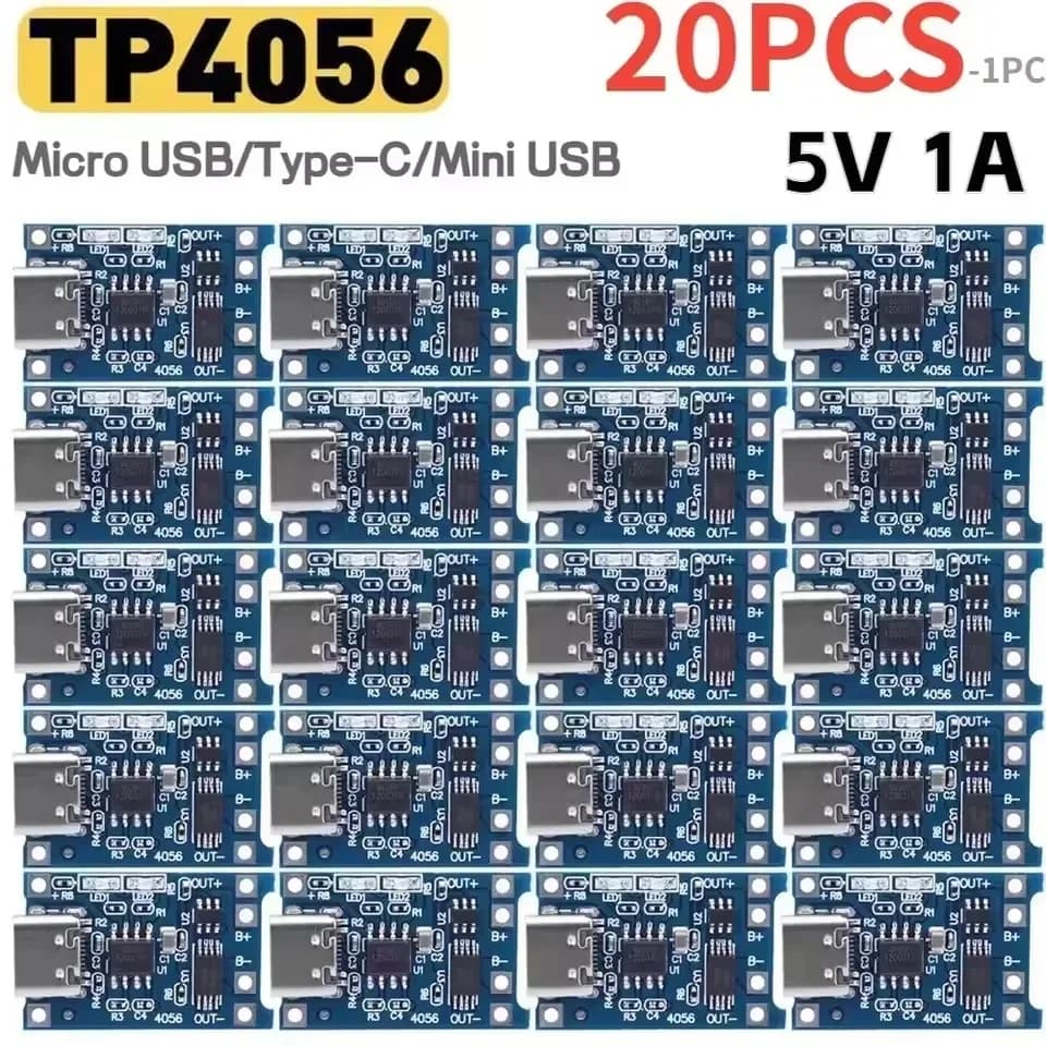 1/5/10/20Pcs 5V 1A Charger Board Micro USB/Type C 18650 Lithium Battery Charging Module with Dual Protection Functions