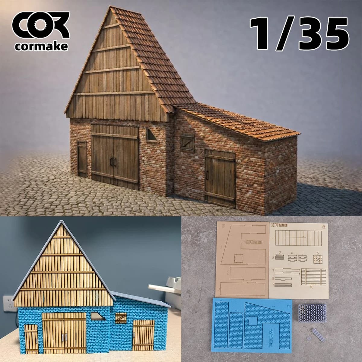 Modellino Architettonico da Assemblare: Magazzino, Deposito, Granaio, Fienile, Diorama di Grano - Kit Modellino in Scala 1/35 1/32