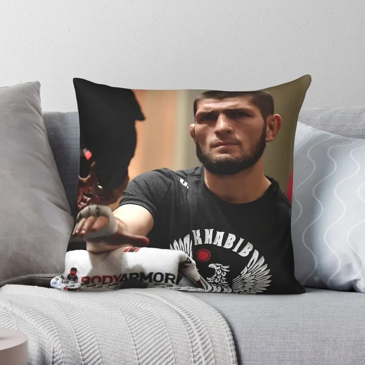 Khabib Nurmagomedov Martial Artist Square Pillowcase Polyester Linen Velvet Pattern Zip Decor Sofa Seater Cushion Cover