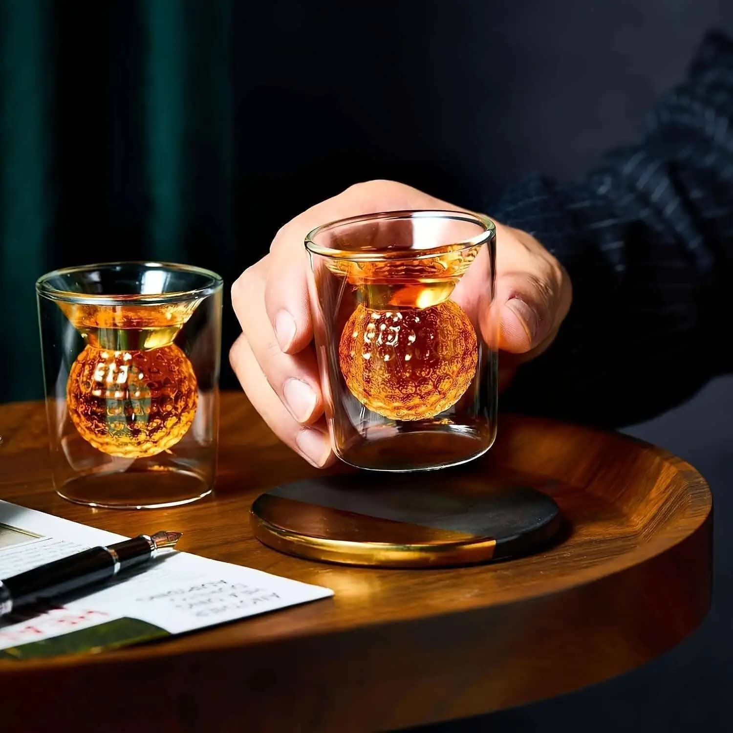 Bicchierini da golf a doppia parete fatti a mano, riutilizzabili, in vetro per tequila, whisky, cocktail, regali divertenti per amanti del golf, 4 pezzi da 50 ml
