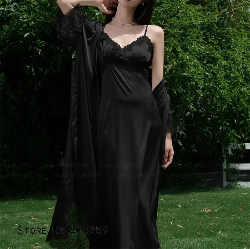 Set Camicia da Notte Lunga da Donna, Elegante Stile Francese, Abbigliamento da Notte Primaverile ed Estivo, Vestaglia Comoda per Casa