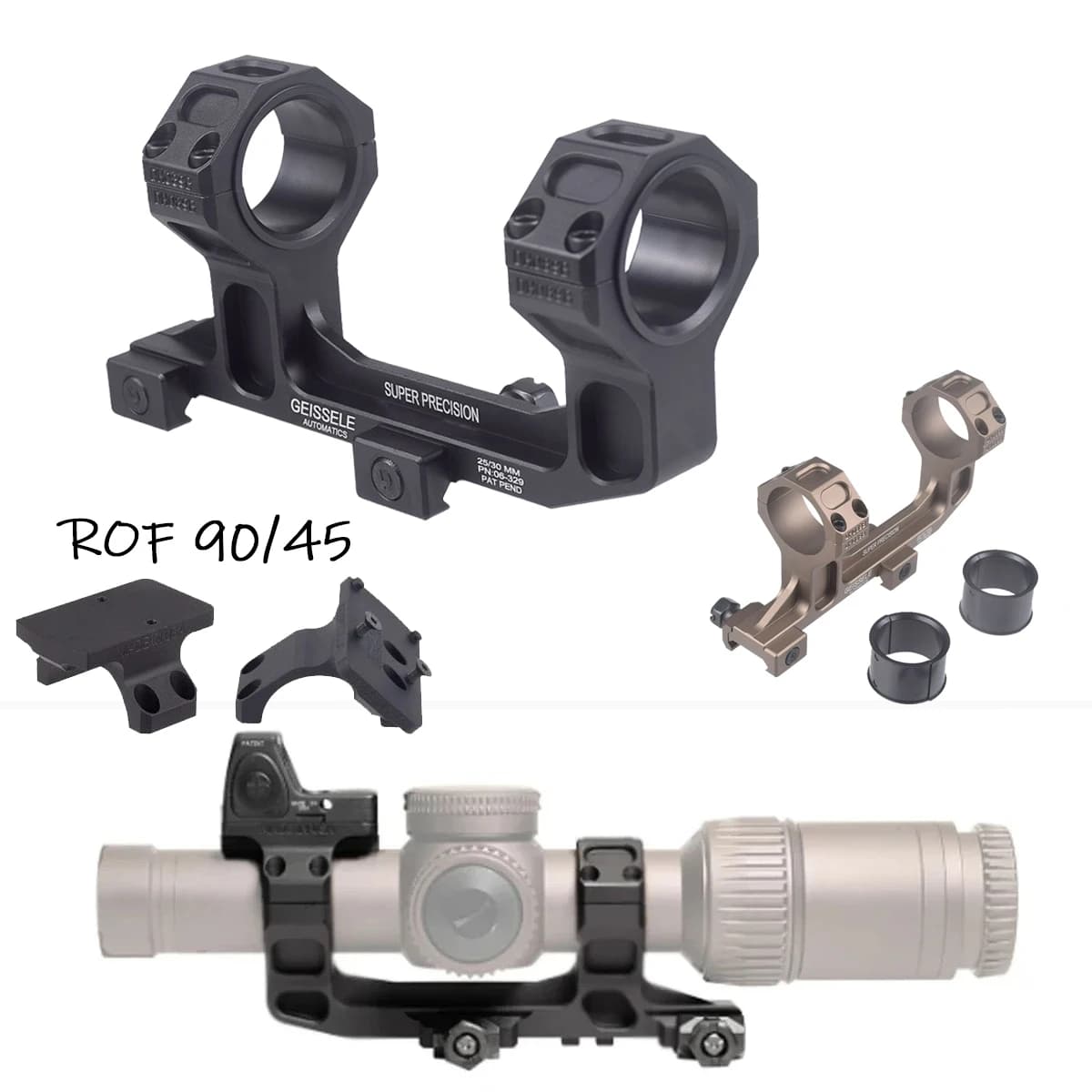 Anelli di Montaggio per Ottica GEISSELE, Cantilever 25.4mm 30mm per MK47 AR10 AR15 AK47 AK74, Compatibili con Guida da 20mm, Distanza Centrale 1.93 /1.54