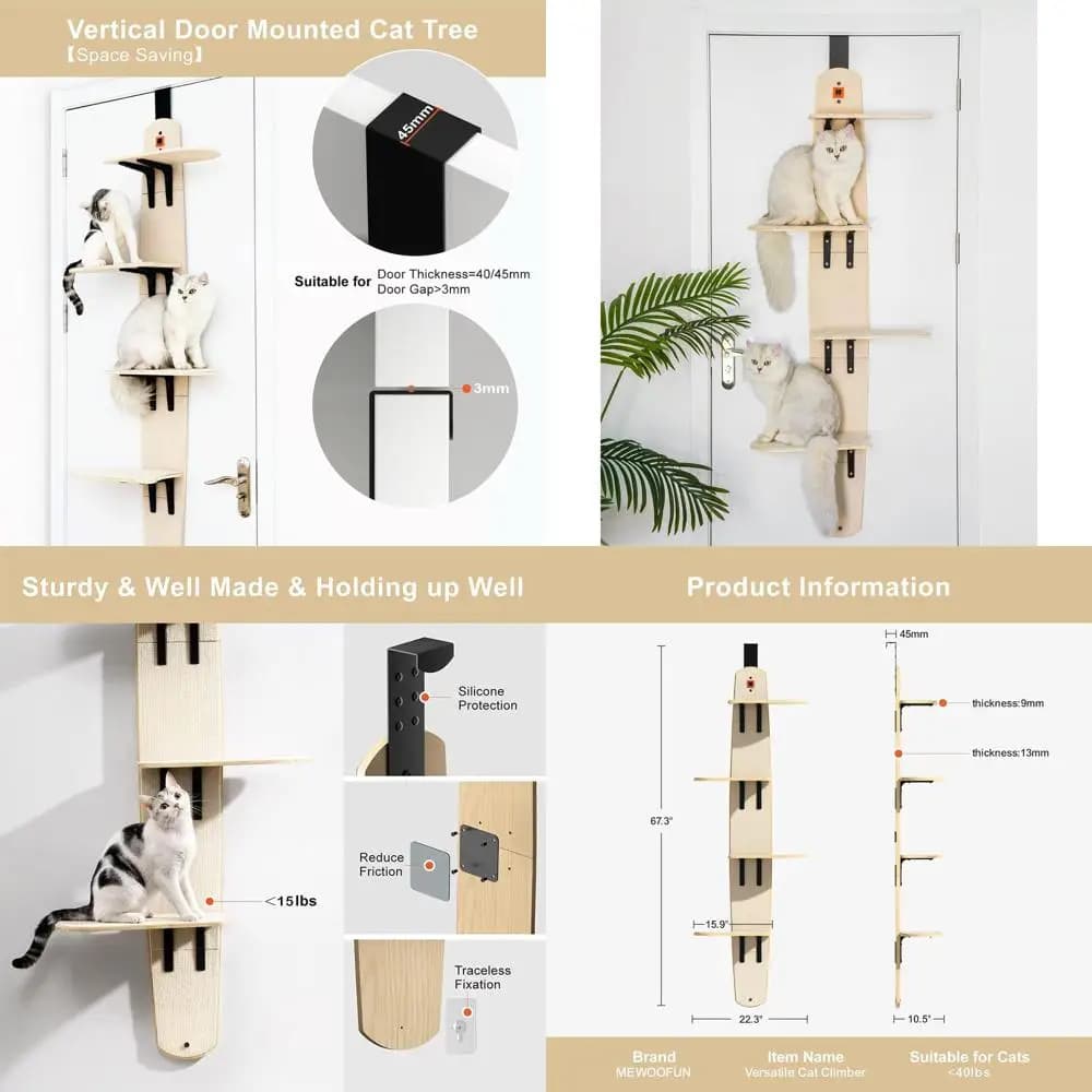 Torre verticale per gatti con plancia in moquette - montata su porta, 67,3 A x 22,3 L x 10,5 W, scalatore per gatti da interno