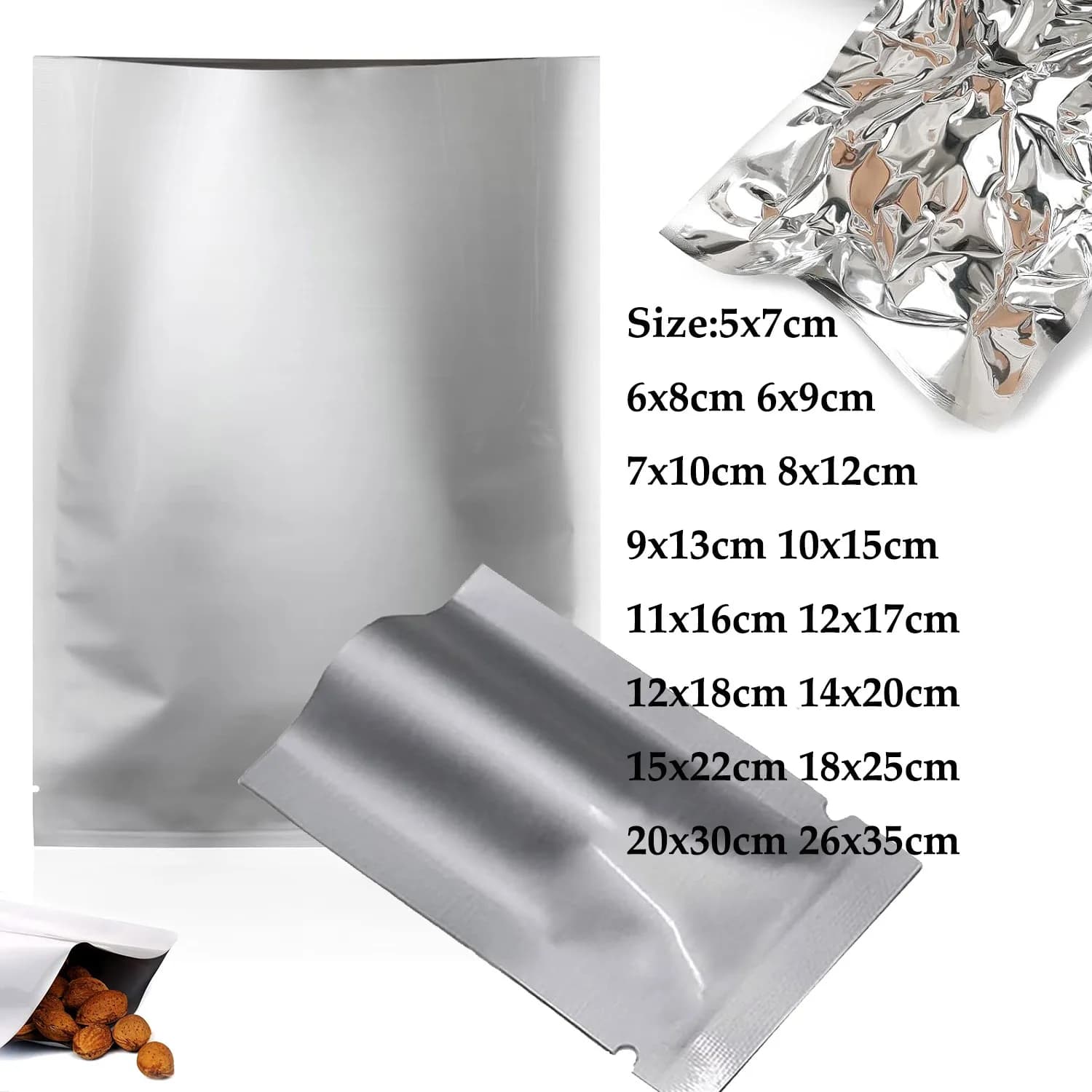 10~200 PCS Aluminized Packaging Bags for Food Storage, Heat Sealable Bags Storage Bags for Food, Coffee Beans, Tea, Grains, Etc