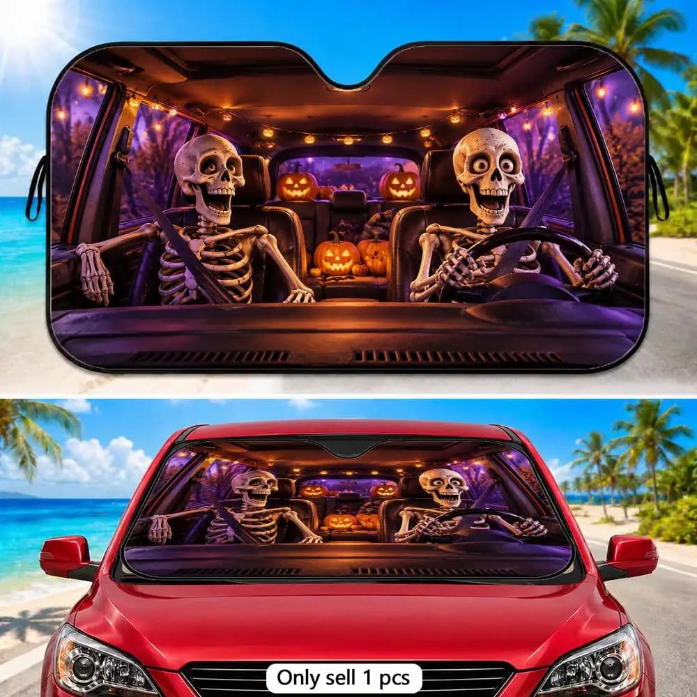 Skull Couple Sun Visor Car Front Window Front Window Protective Cover and Thickened Auto Sunshade Curtain