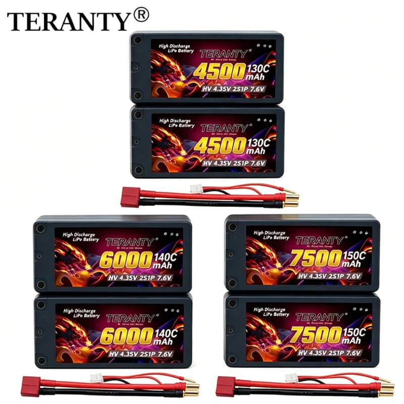 TERANTY 7.6V 4500/5000/5300/5800/6800/7500mAh 2S Hardcase Shorty LiHV Battery With 5.0mm Bullet T XT60 For RC Car Truck Buggy