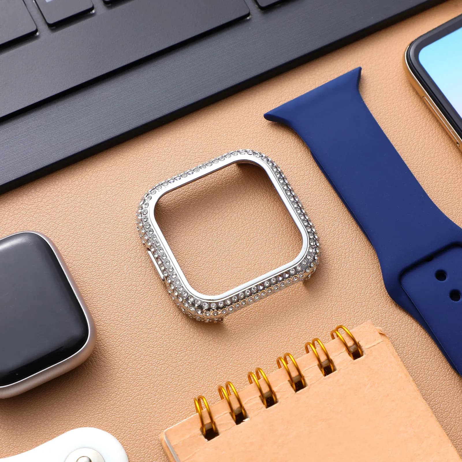 1Pcs Diamond Watch Cover Premium Anti-Scratch Hard Pc Protective Case for Full Front Curved Edge Protection Smart