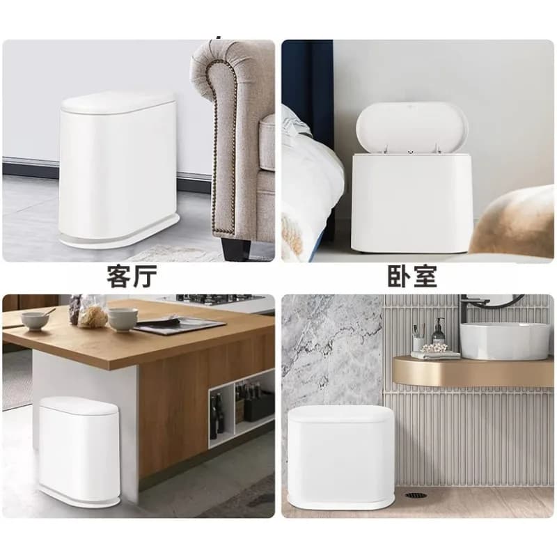 Pattumiera ovale semplice con coperchio, tipo a pressione, fessura per wc, pattumiera in plastica per uso domestico, all'ingrosso