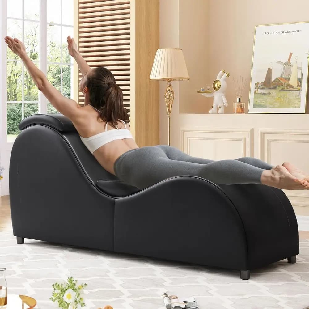 Sedia da Yoga Ergonomica Curva Nera con Cuscino Regolabile per Esercizi Indoor e Relax