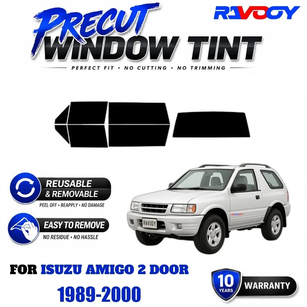RAVOOY Precut Window Tint, Reusable Removable EPU Film, Custom Fit for Isuzu Amigo 2 Door 1989-2000, UV Heat Protection