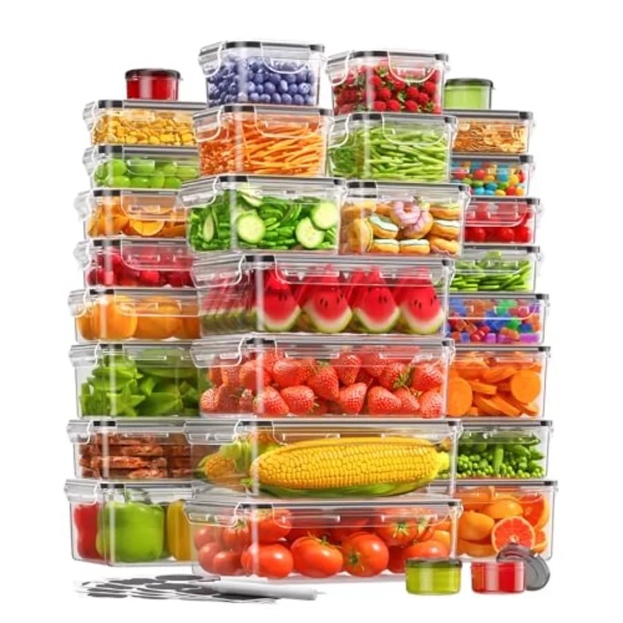 Set di 60 Contenitori per Alimenti con Coperchi, Senza BPA, in Plastica, per Conservazione in Cucina, Ermetici e Riutilizzabili