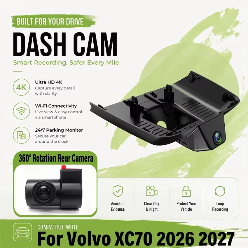 For Volvo XC70 2026 2027 Front and Rear 4K plug and play Dash Cam for Car Camera Recorder Dashcam WIFI Car Dvr Recording Devices