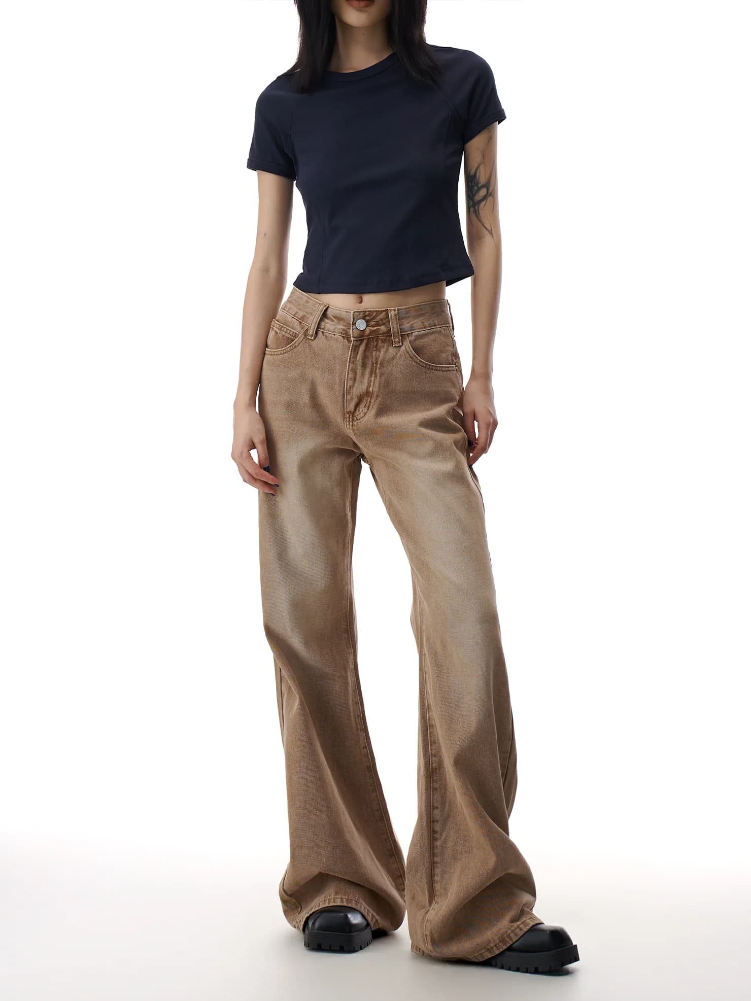 Khaki Colored Retro Flared Denim Jeans Women's Spring New Style Slimming Non-Matching Leggings American Hot Girl Jeans
