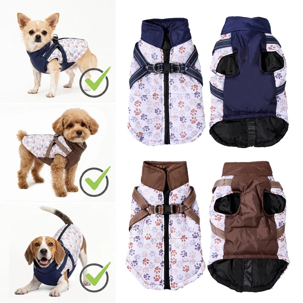 Waterproof Pet Dog Jacket Vest with Harness Reflective D-ring Winter Warm Clothes Outfits for Small Medium Dogs Chihuahua Beagle