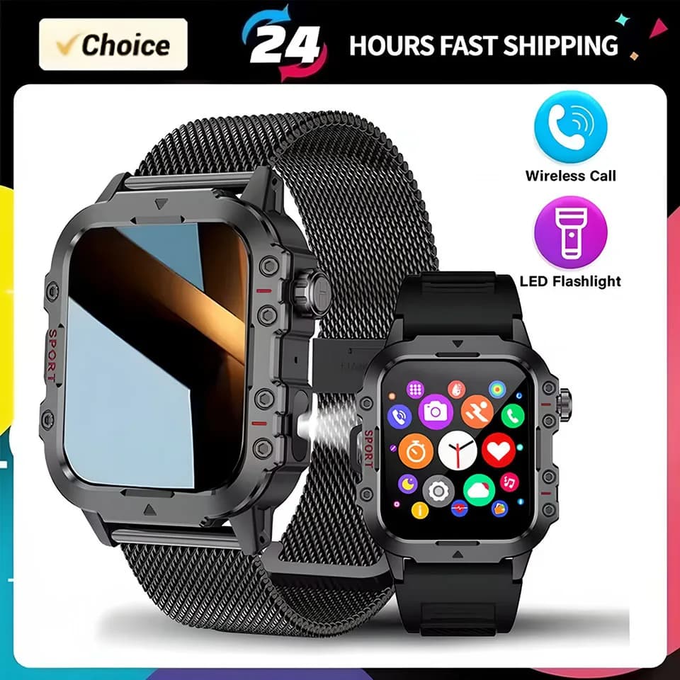 Smart Watch con funzione torcia, chiamate wireless, monitor sanitario, promemoria messaggi, adatto per telefoni Iphone e Android