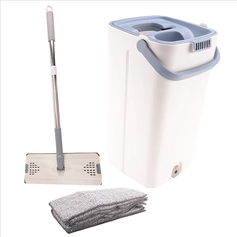 Floor Cleaning System With Washable Microfiber Pads Free-Hand Wash Flat Mop Set For Hardwood Flat Squeeze Mop